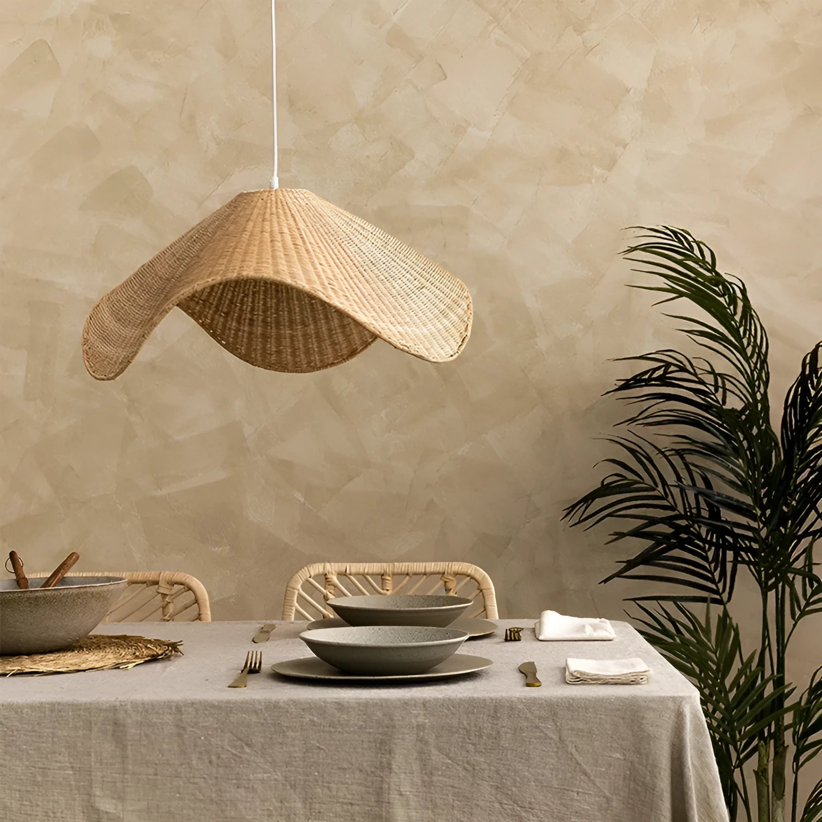 Handmade bamboo rattan chandelier with LED light source, natural straw rattan and willow shade, warm light, 60cm diameter