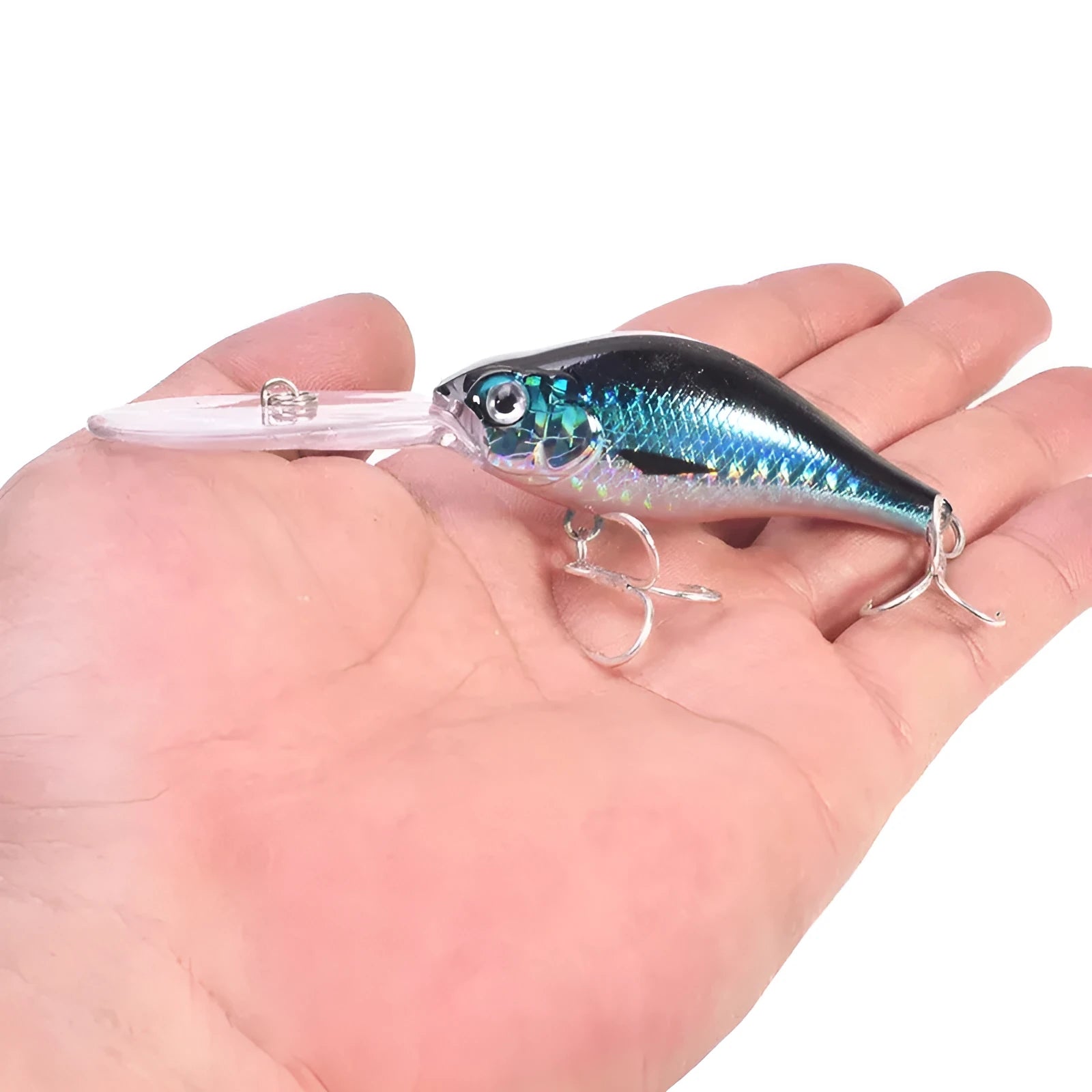 Deep diving fishing lure with long lip, 10.5cm length, in assorted colour patterns