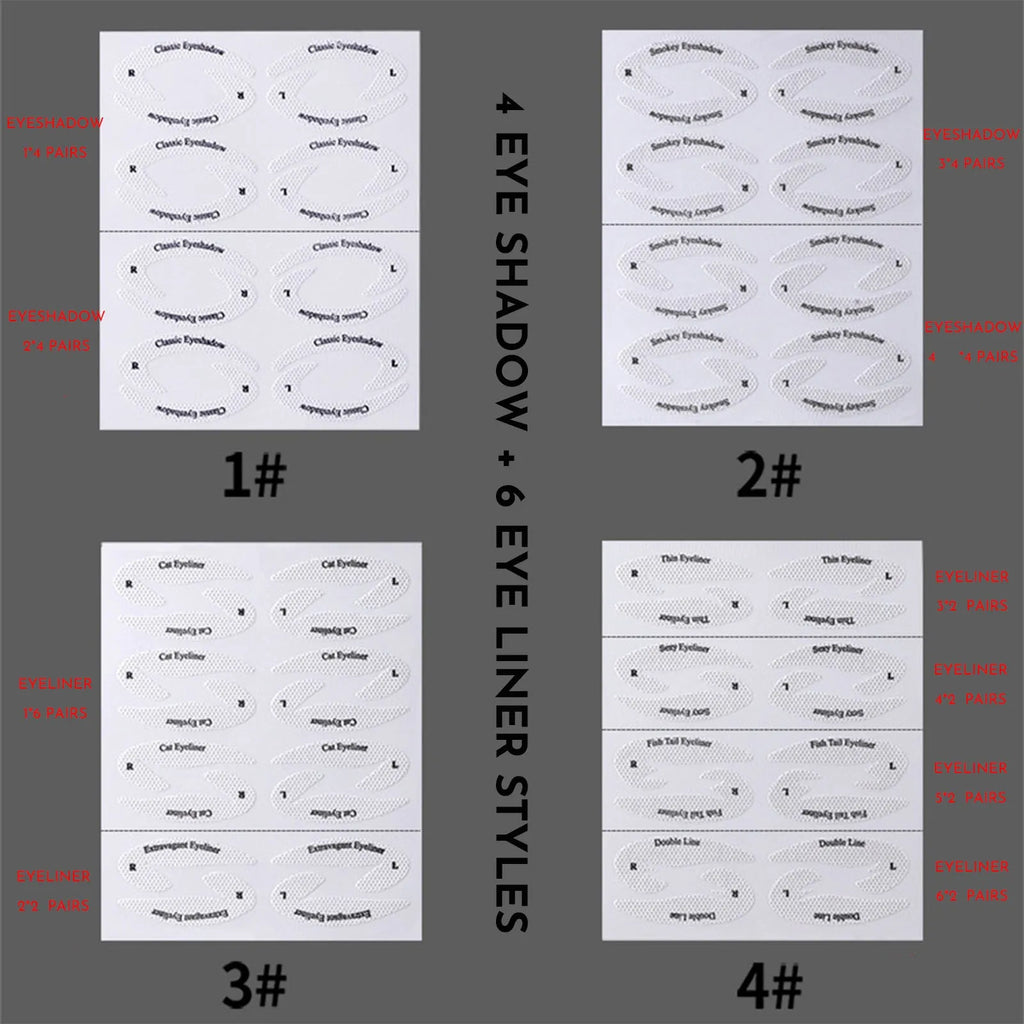 Set of four reusable flexible eyeliner sticker stencils for creating winged and cat-eye makeup looks