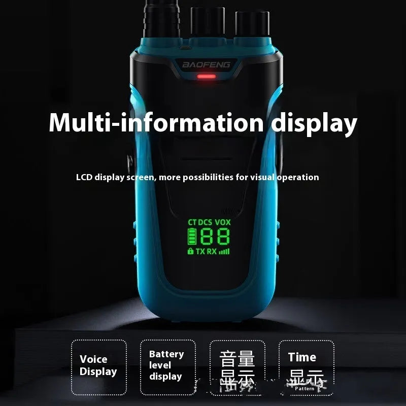 Red children's intercom two-way radio showing front display and controls