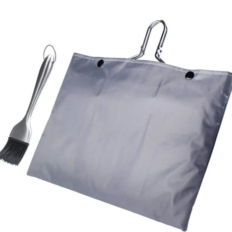Square stainless steel folding barbecue mesh basket with a cleaning brush for outdoor grilling