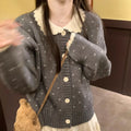 Retro Peter Pan collar floral pattern knitted cardigan coat in polyester fabric