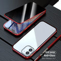Black magnetic privacy glass phone case with anti-spy feature for iPhone on a table