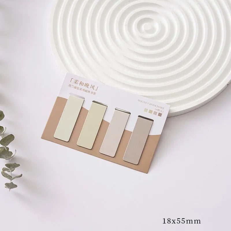 Set of four Morandi Series colour block magnetic bookmarks in soft evening breeze, Lanshan breeze, gentle twilight, and quiet distance colours.