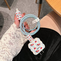 Lambskin protective sleeve for USB fast charger in cartoon puppy checkered design.