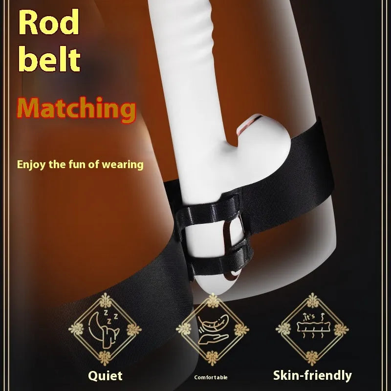 Black knitted belt strap for adult toy tools on a neutral background.