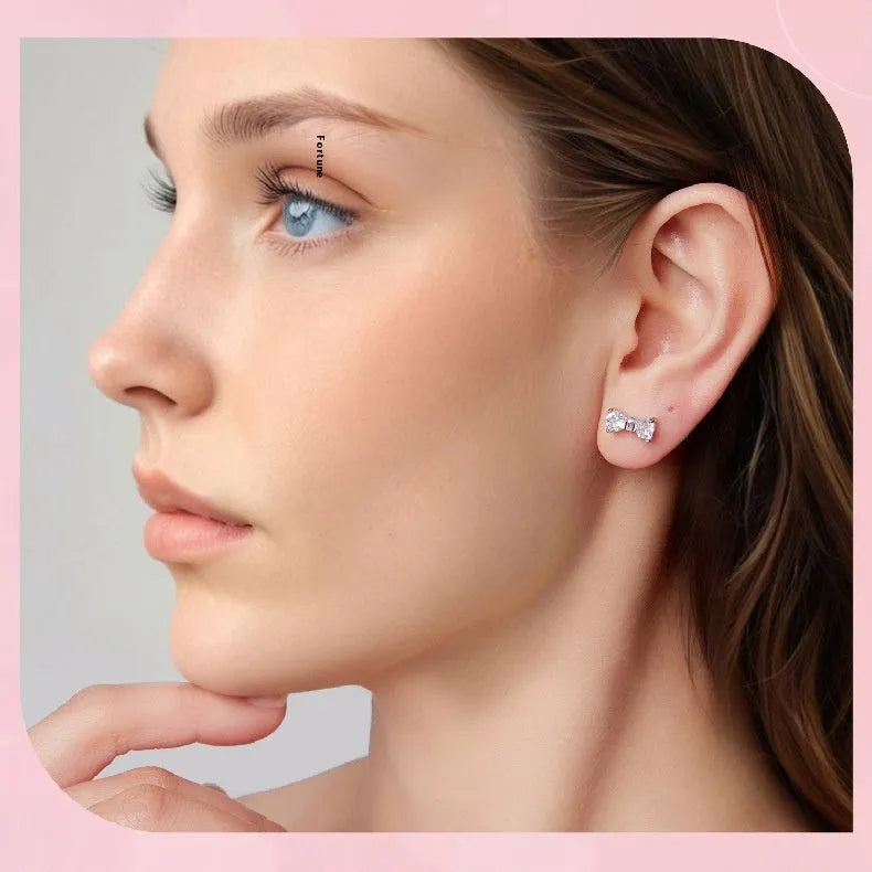 New Bow S925 Sterling Silver Stud Earrings for Women Sweet Style BSE1193 Electroplating