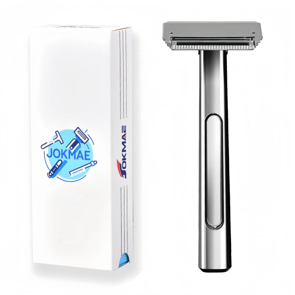 Double-layer half-blade knife holder manual suspension head shaver in silver metal finish