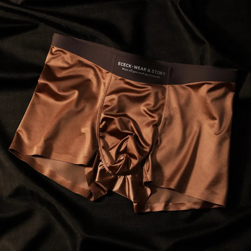 Men's colourblock Ice Silk underwear in blue, shown laid flat to display seamless design.
