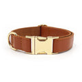 Leather dog collar with simple colour blocking design in caramel colour