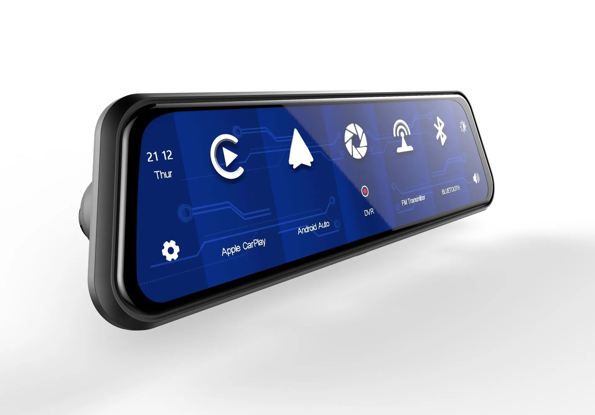 Dual-lens car driving recorder with 9.66-inch touch screen mounted on rearview mirror