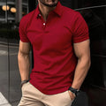 Men's solid colour short sleeve polo shirt with a button lapel collar, shown in multiple colour options.
