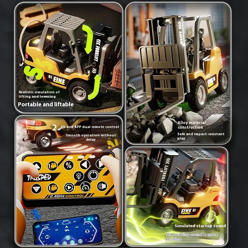 Bluetooth remote control alloy forklift 1:64 scale with mobile phone connection and accessories