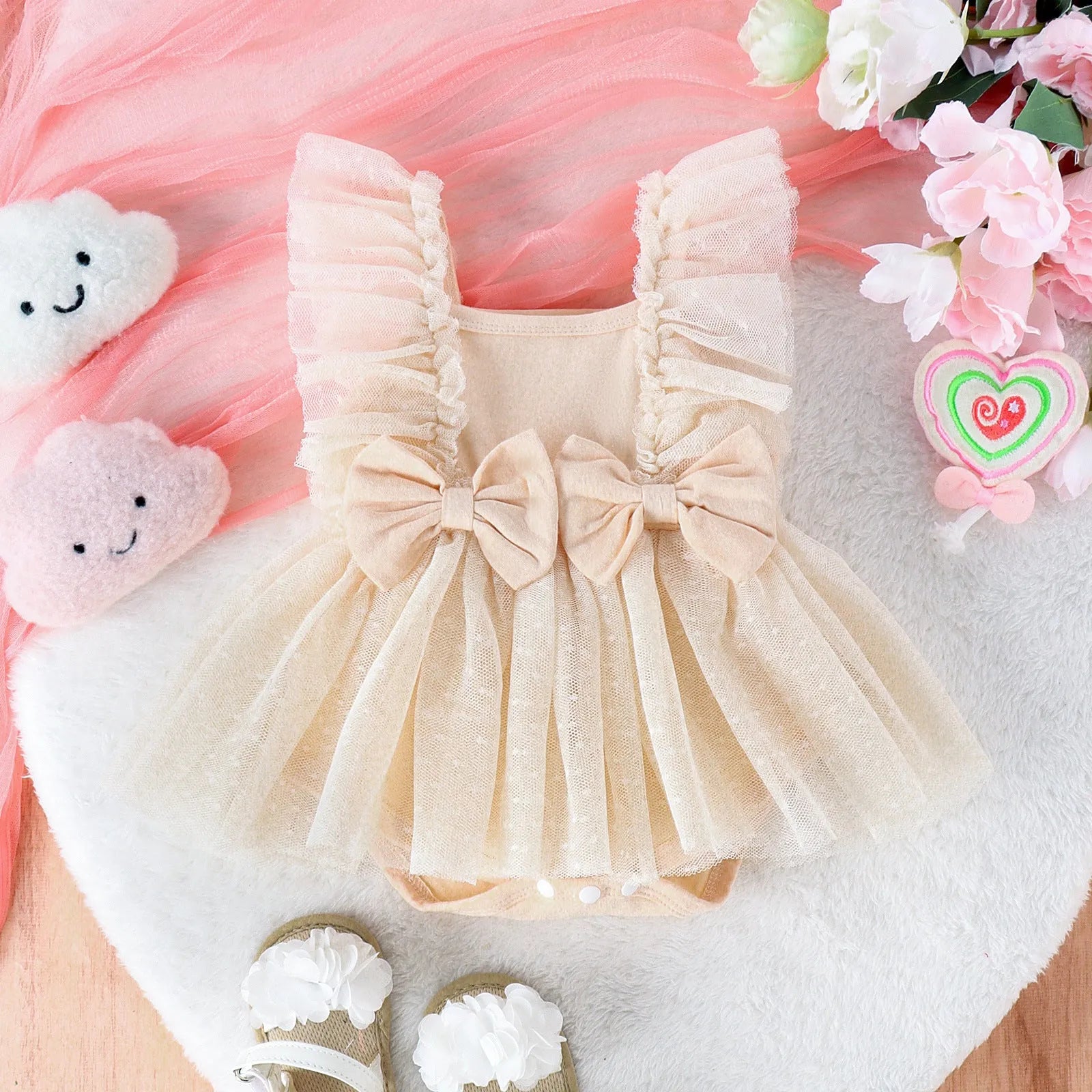 Cotton baby jumpsuit with net skirt triangle bodysuit in pink for summer girls 0-18 months