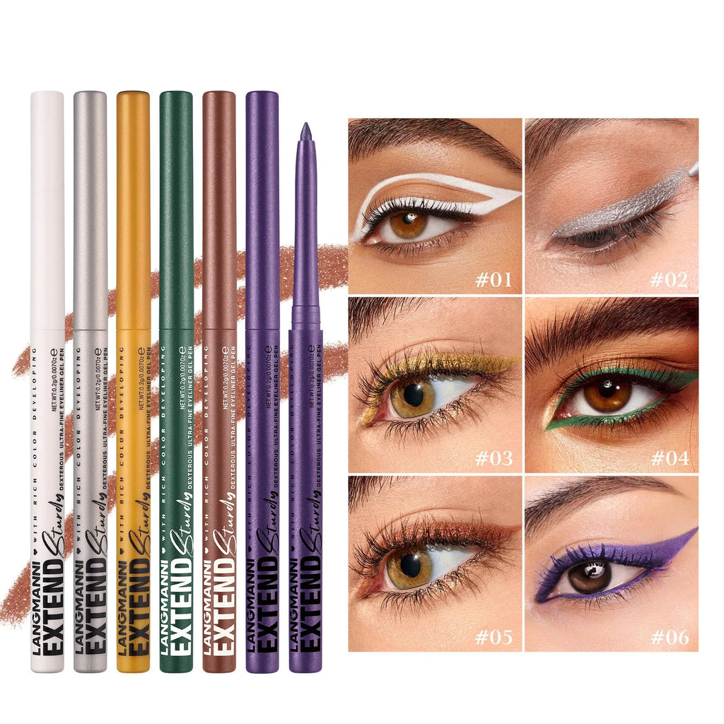 12 colourful gel glitter eyeliner pencils in waterproof formula with matte and glitter shades