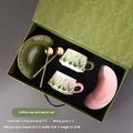 Ceramic coffee cup and saucer set for two in Campanula or Lanling Grass colour designs