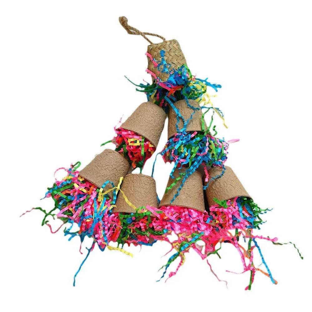 Parrot paper cup palm weaving gnawing toy in wood colour with 38cm hanging height