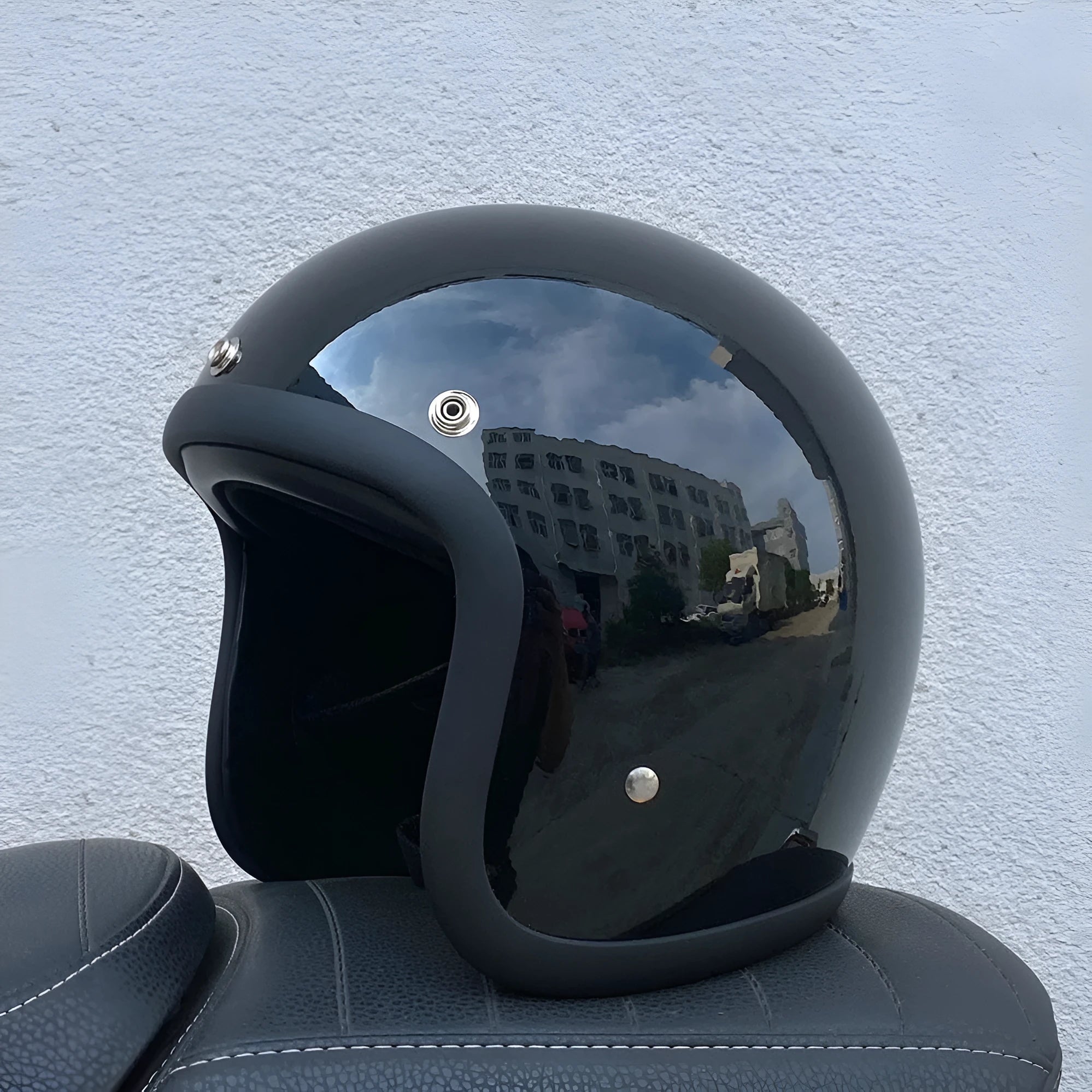 FRP retro-style half motorcycle helmet for electric bike commuting in multiple colour options