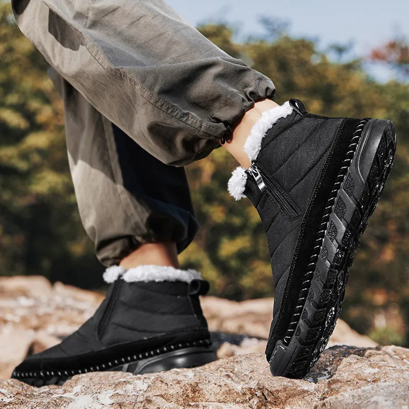 Men's plus size snow boots thickened warm lining non-slip rubber sole solid colour black