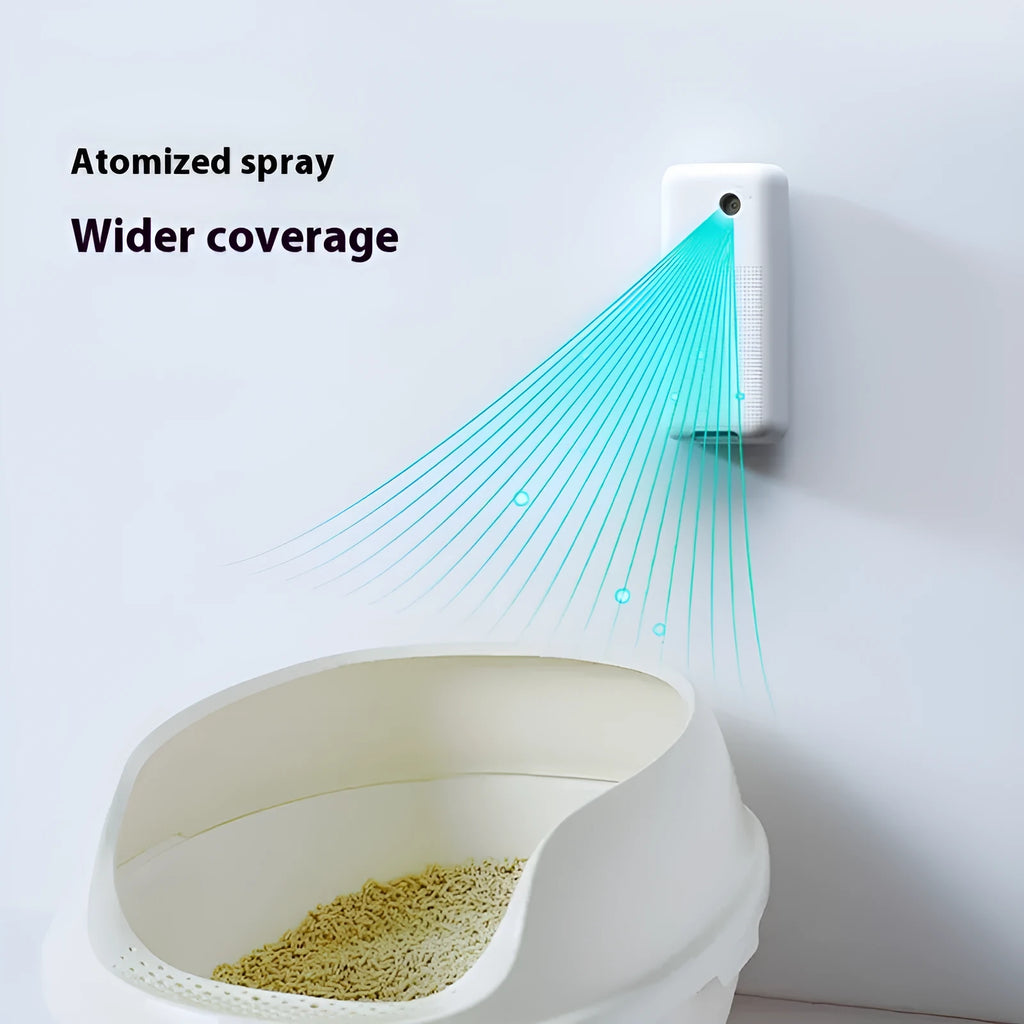 Smart spray pet odour removal machine with external mounting bracket for litter boxes