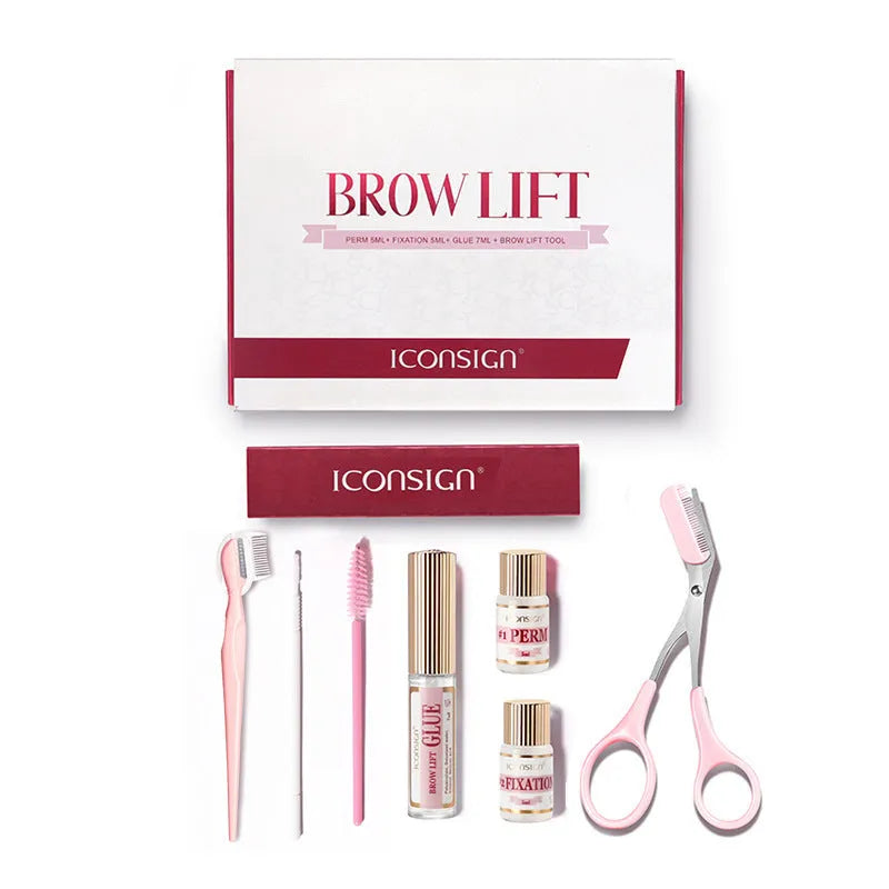 Pink eyebrow quick ironing set in a suit style design for home eyebrow grooming.