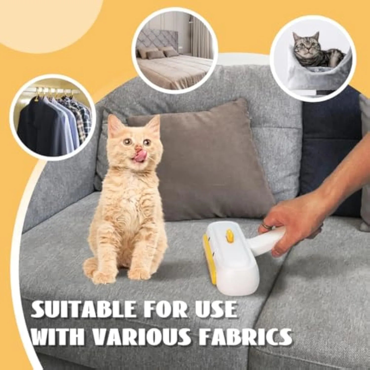Portable pet hair remover with yellow duck cartoon design and polyester bristles