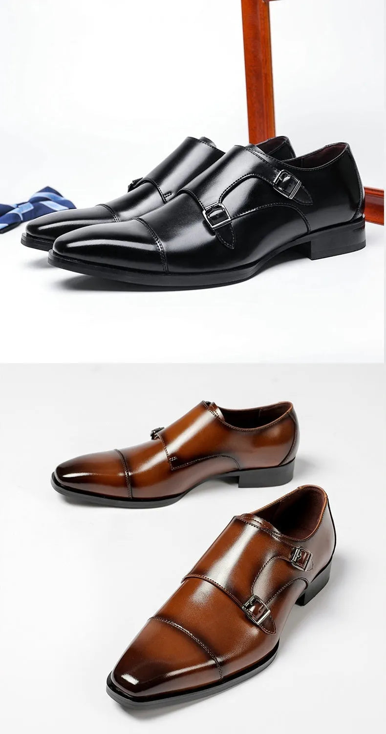 Men's casual leather shoes cowhide square toe business oxfords black colour with metal thread accents
