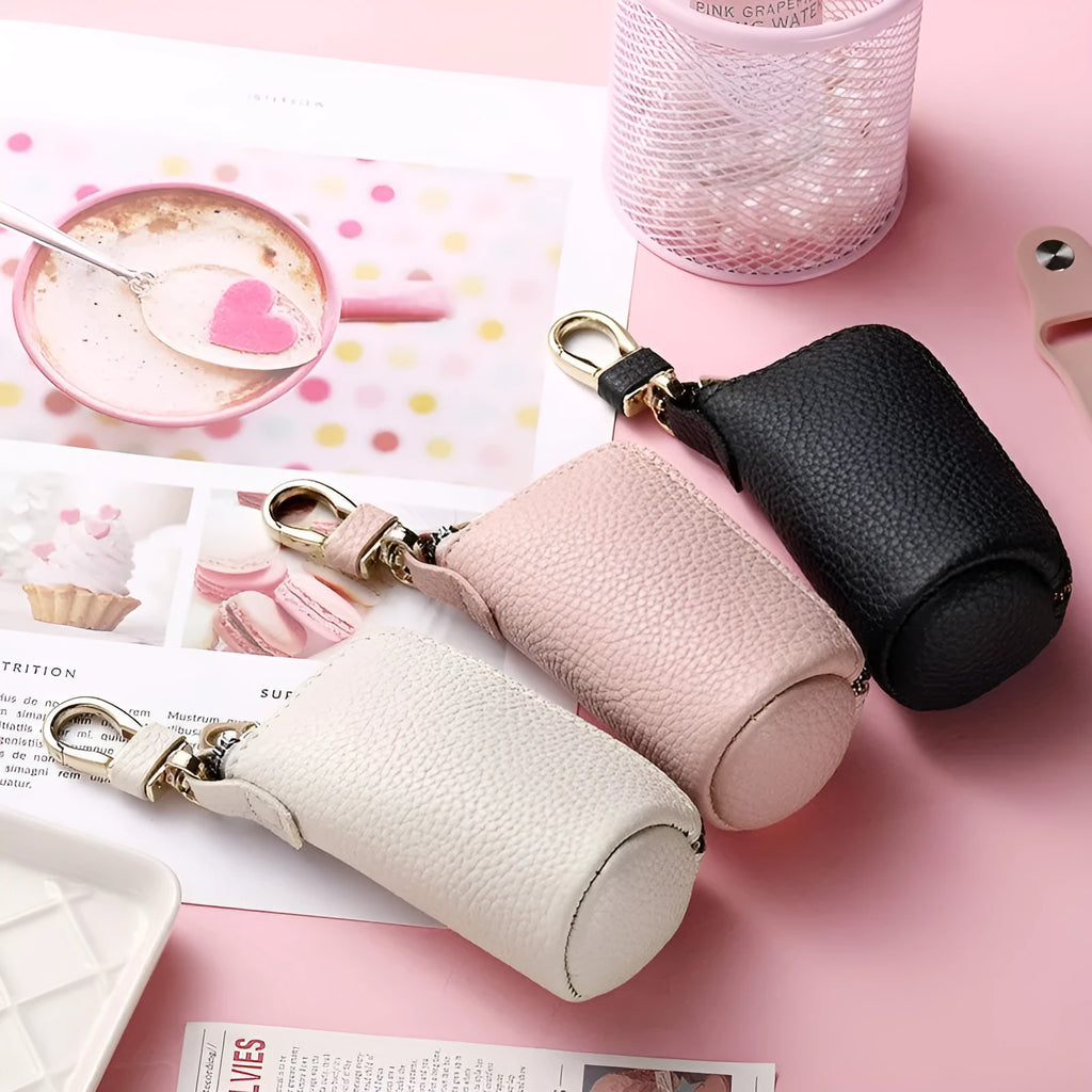 Men's black waterproof PU leather key case with zipper closure for car keys