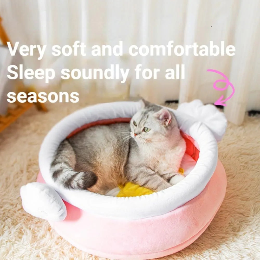 Pink honey pot shaped cat sofa bed with removable pad, for small cats and dogs.