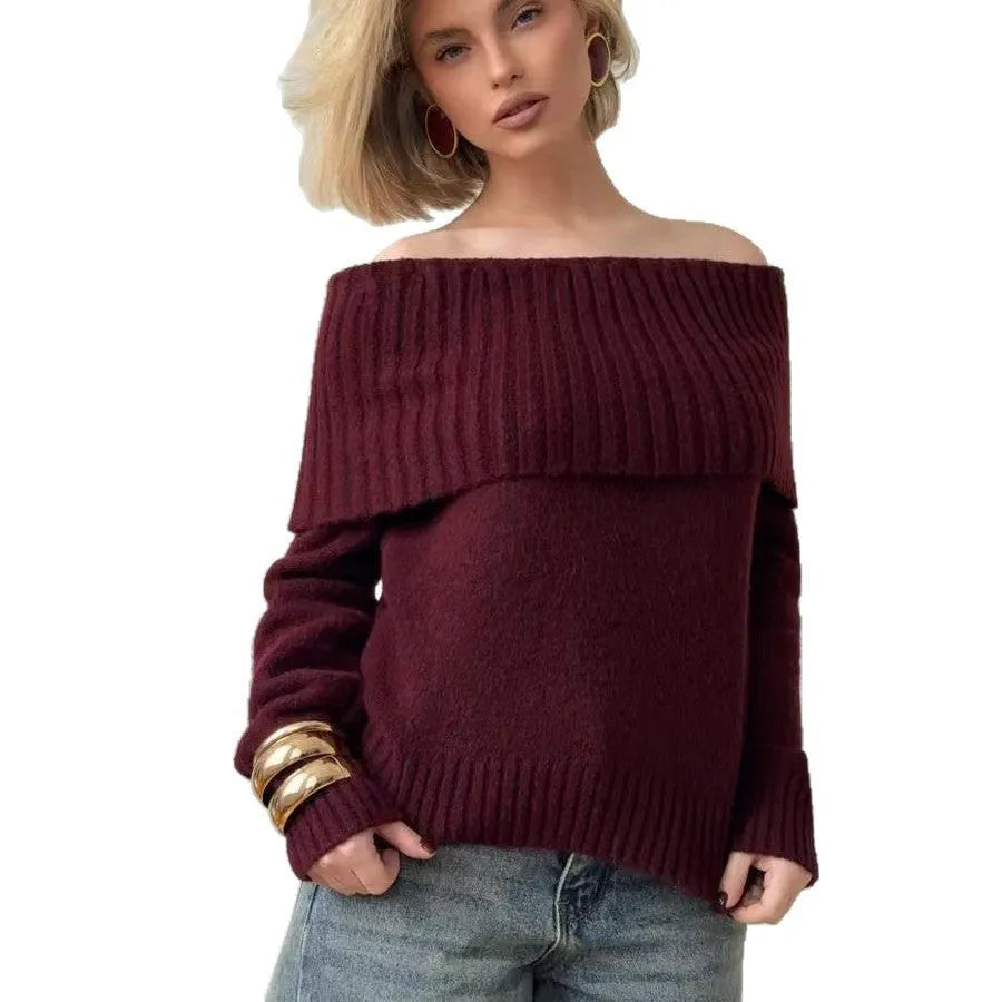 Grey off-the-shoulder sweater with 3D knit pattern and strapless design