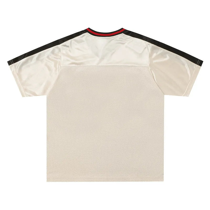 Apricot sports jersey with V-neck and drop-shoulder sleeves for leisure wear