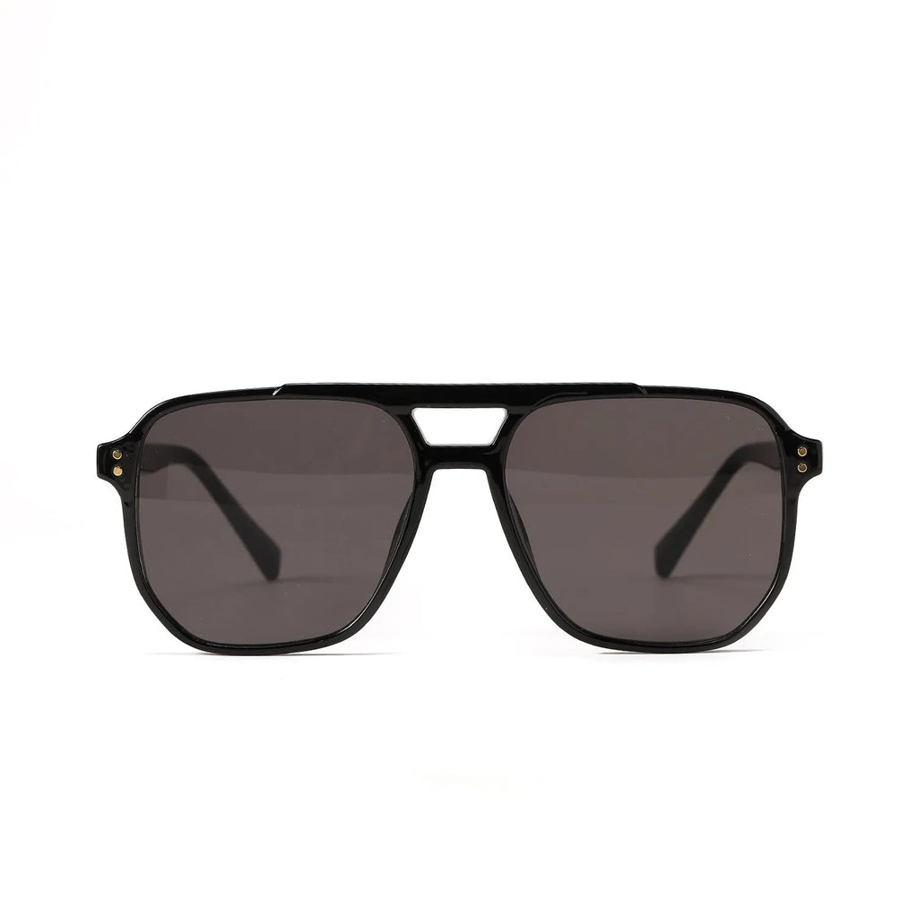 Square double beam fashion sunglasses for women in bright black all grey colour with UV400 protection.