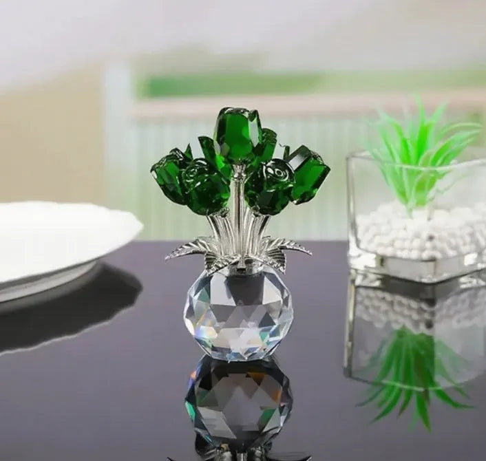 K9 crystal glass rose ornament in geometric Chinese style available in seven colour options