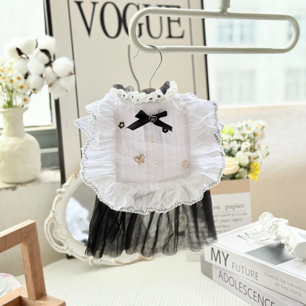White princess-style gauze skirt for small dogs on a mannequin showing the full length