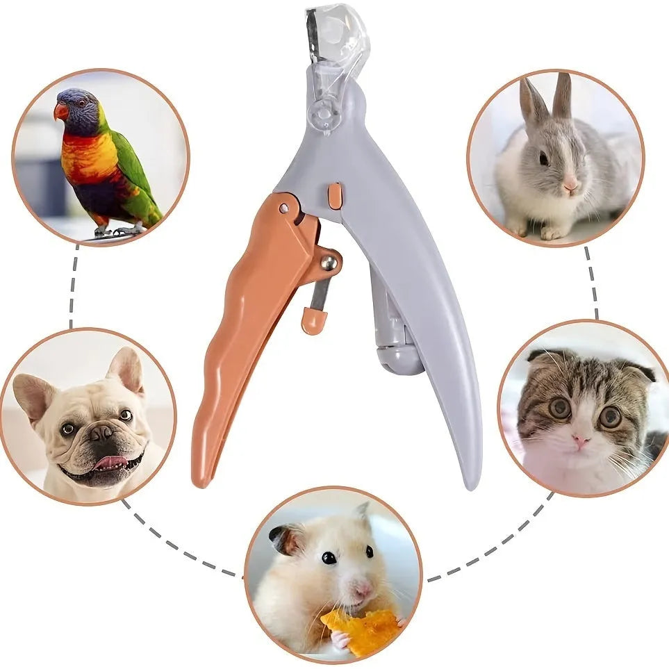 Yellow LED pet nail trimmer with magnifying glass nail catcher and steel blades for cats and dogs