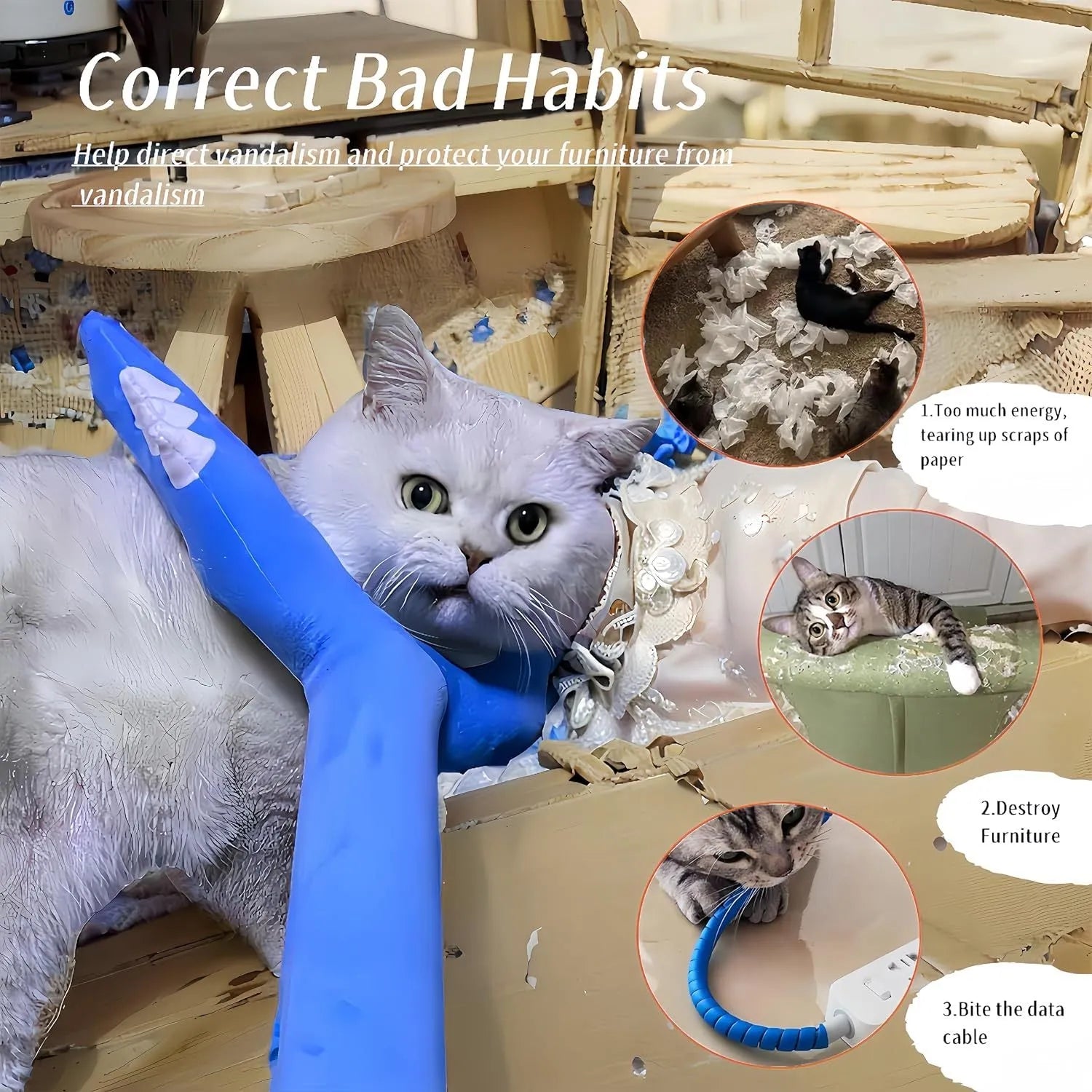 70cm blue plush cat wand toy with soft construction for interactive indoor play