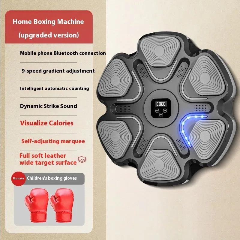 Smart music boxing machine wall target with electronic reaction training and focus gloves