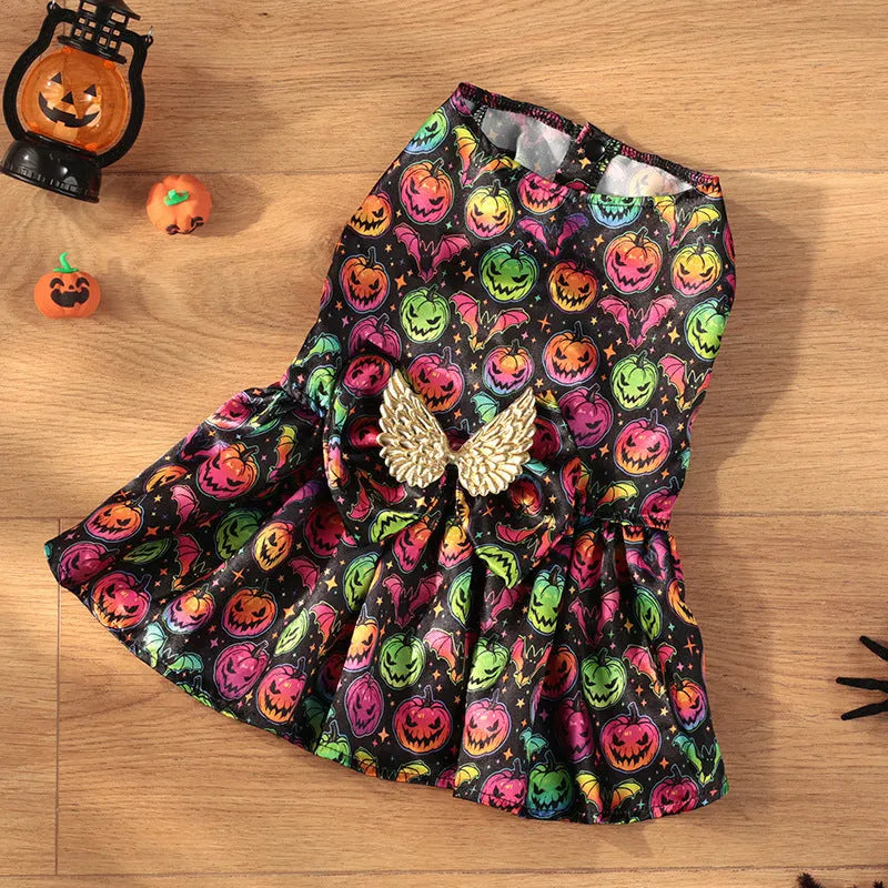 Orange or black bat patterned angel wings Halloween costume for a dog