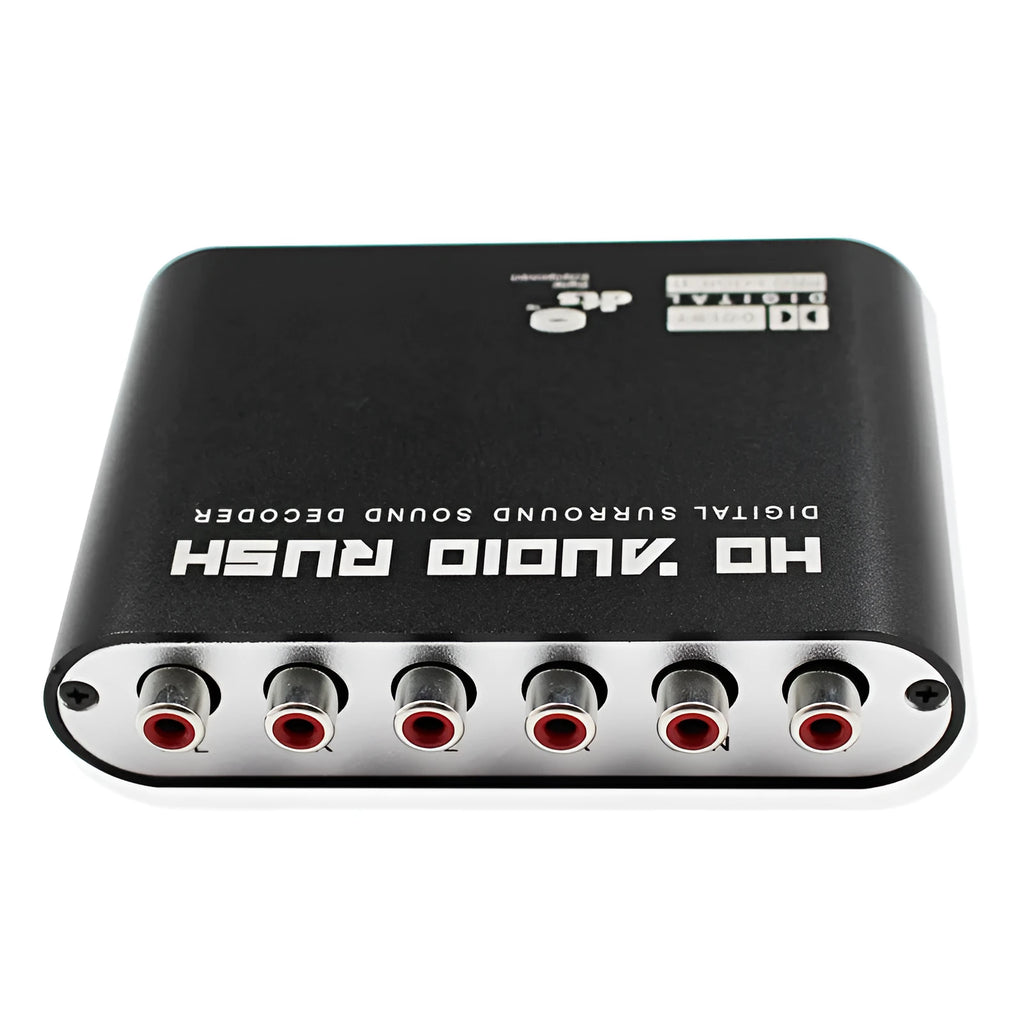 DTS digital to analog audio decoder with optical and coaxial inputs for 5.1 channel output