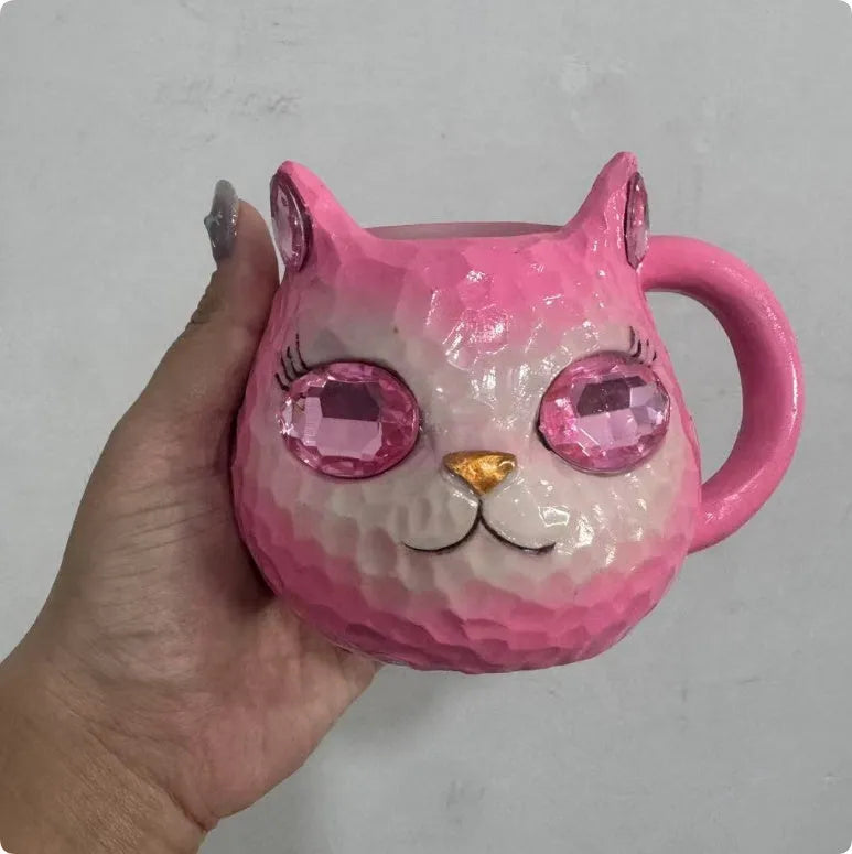 Resin cat cup decorative craft product in American style design with four colour options