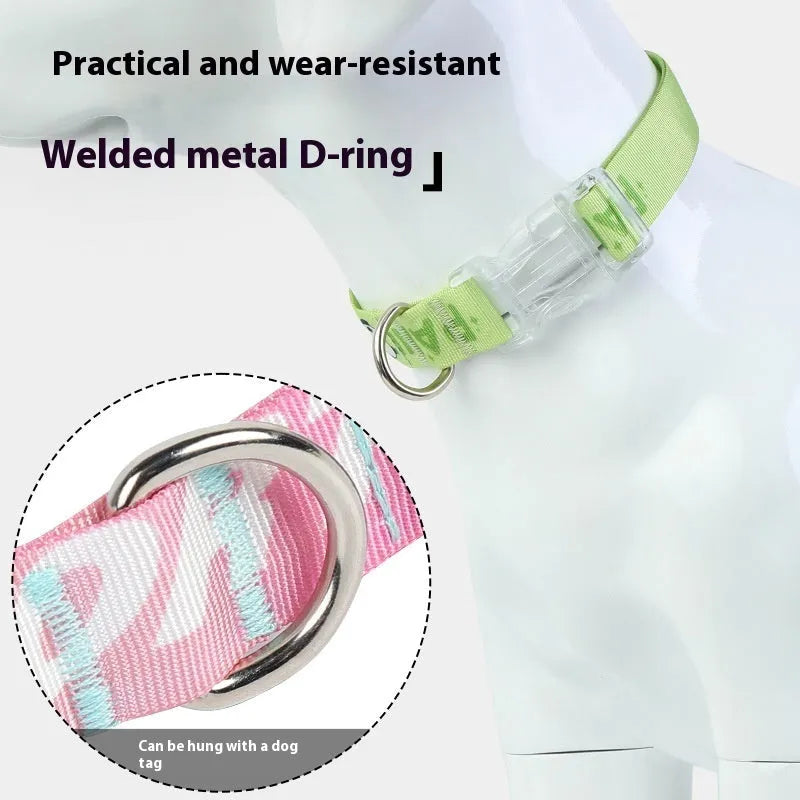 Adjustable nylon dog collar with cartoon gradient printing in gradient colour and panda green options