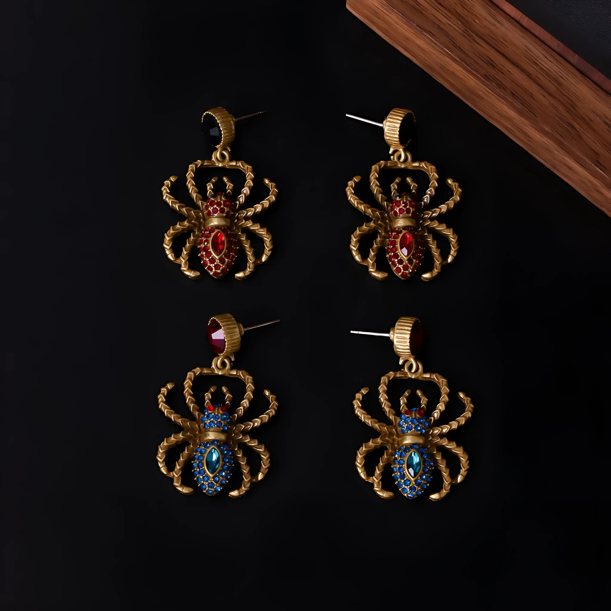 Ruby Spider light luxury distressed earrings alloy 4.4 cm red blue Chinese style women earrings