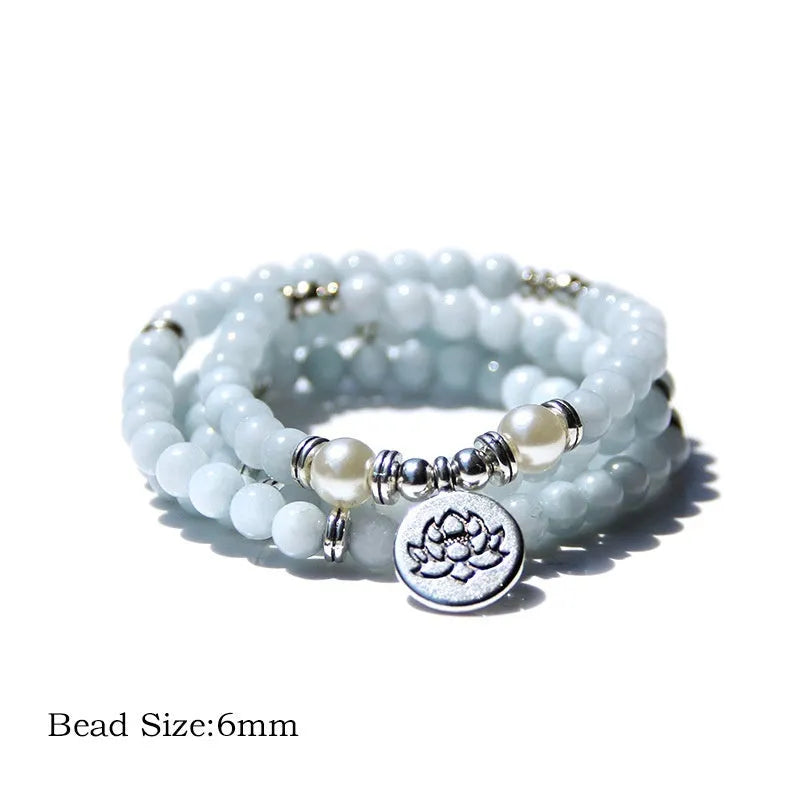Natural stone bracelet with geometric lotus design in vintage literary style for women