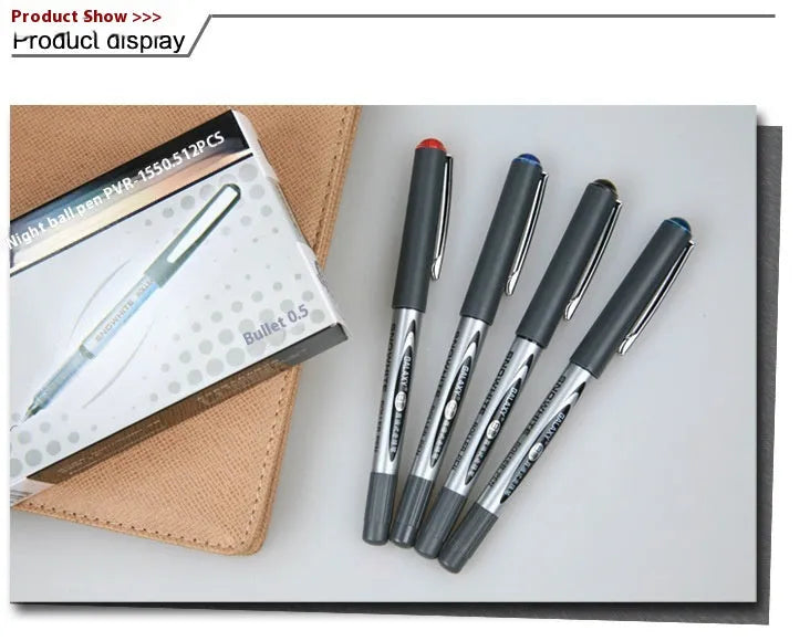 Water-based quick-drying signature pens with 0.5mm tips in multiple colours, packaged in 12-piece box
