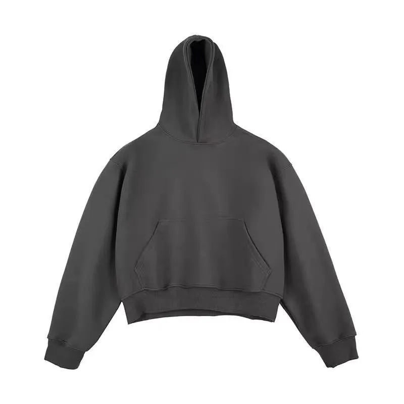 Short Chinese cotton silver fox velvet hooded sweater with removable hood in black, front view