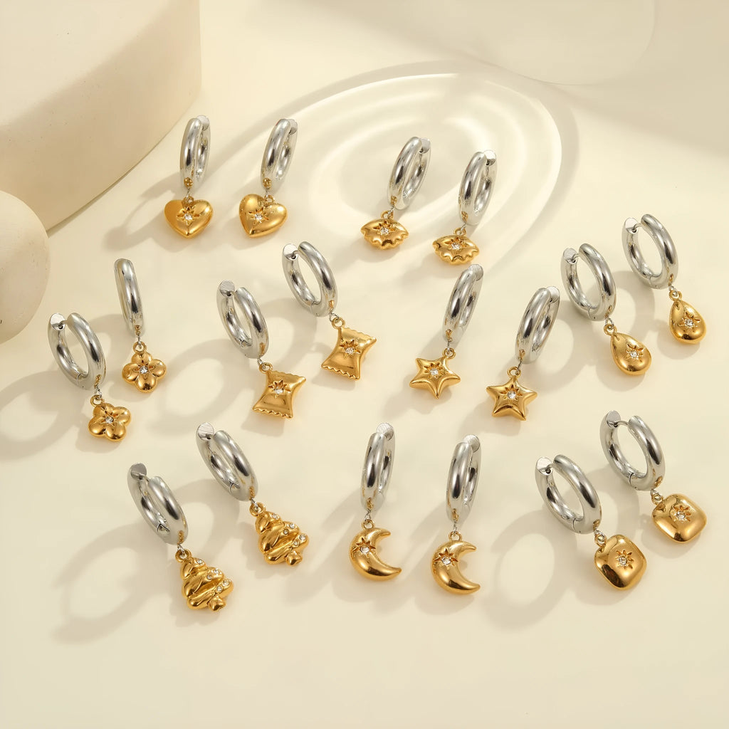 Women's stainless steel Christmas tree heart earrings with 18K gold electroplated finish