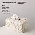Light luxury ceramic tissue box with gem party design in matte coconut milk white finish