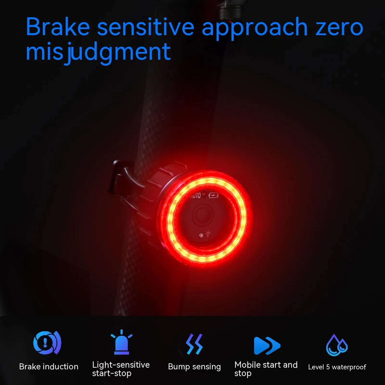Black aluminium alloy intelligent induction brake bicycle taillight with seat tube mounting bracket