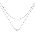 Sterling silver double layer pearl necklace with geometric pendant on ball bead chain