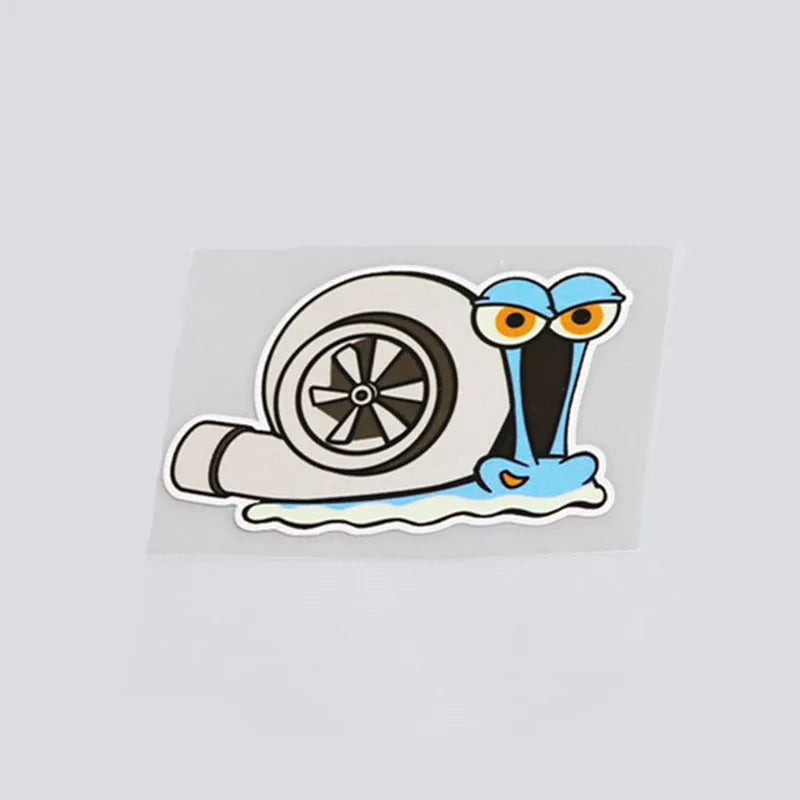 White reflective car bumper sticker with cartoon design measuring 12cm by 8cm